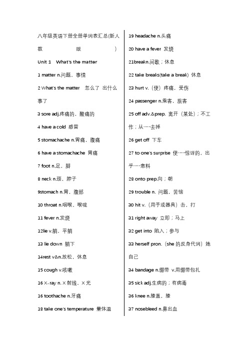 新人教版八年级英语下册单词表