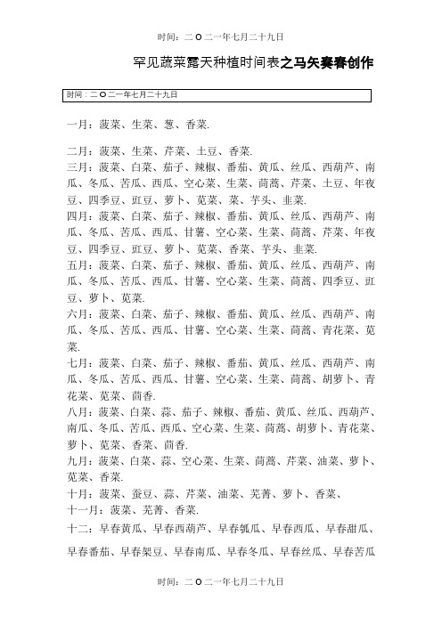 常见蔬菜露天种植时间表