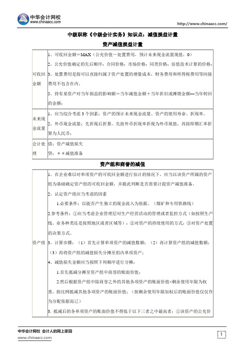 中级职称《中级会计实务》知识点：减值损益计量