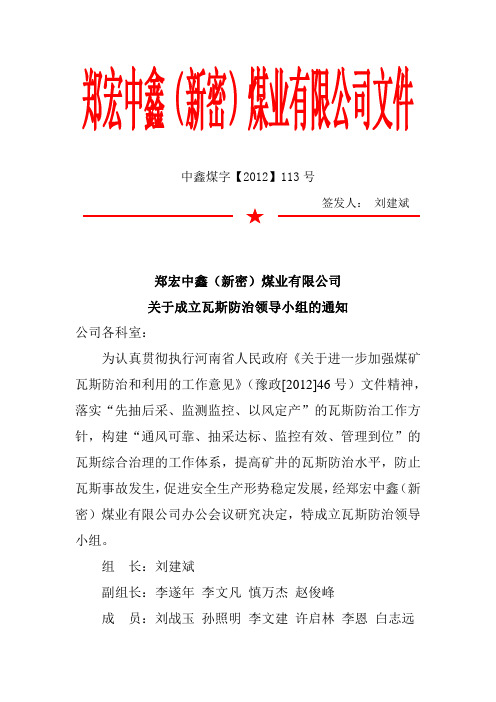 瓦斯防治领导小组