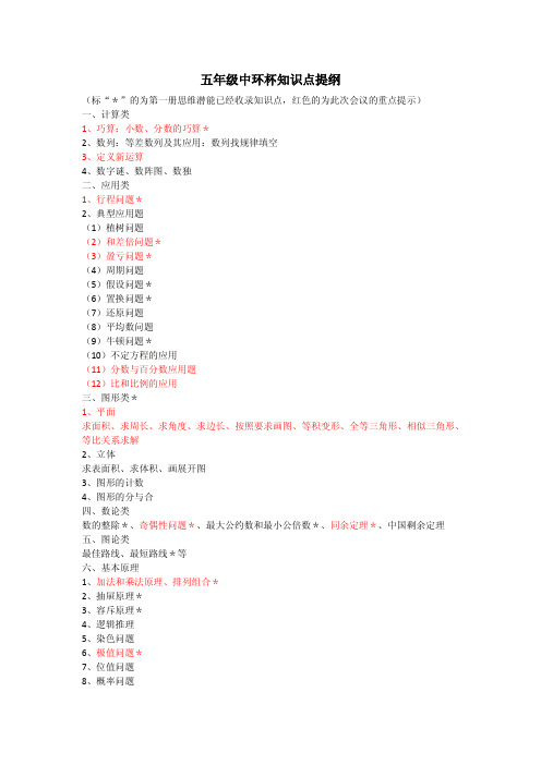 中环杯五年级考点