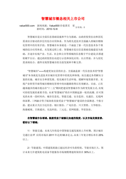 智慧城市概念相关上市公司