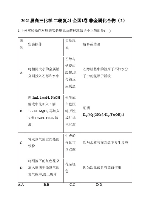 2021届高三化学 二轮复习 全国I卷 非金属化合物(2)