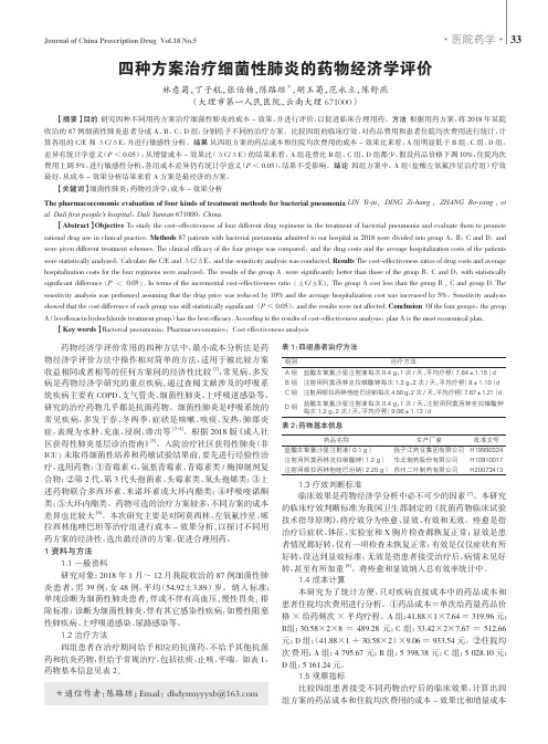 四种方案治疗细菌性肺炎的药物经济学评价