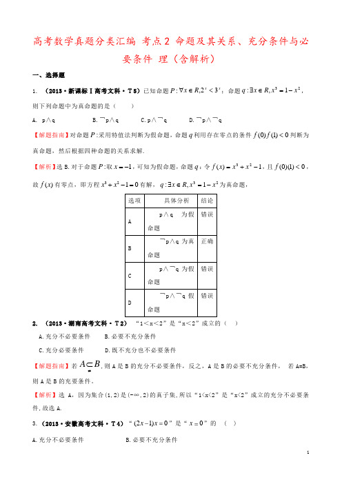高考数学真题分类汇编 考点2 命题及其关系、充分条件与必要条件 理(含解析)