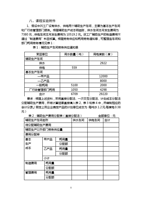 成本会计实验指导书(1)