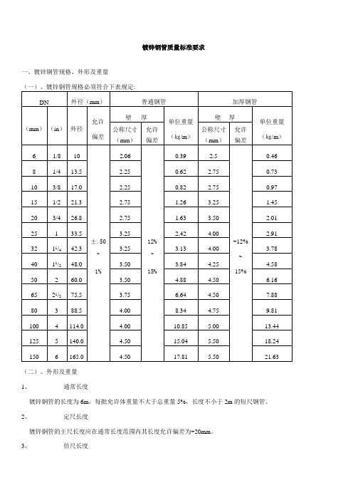 镀锌钢管质量标准要求