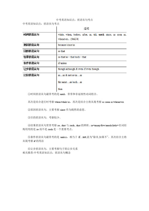 中考英语知识点：状语从句考点