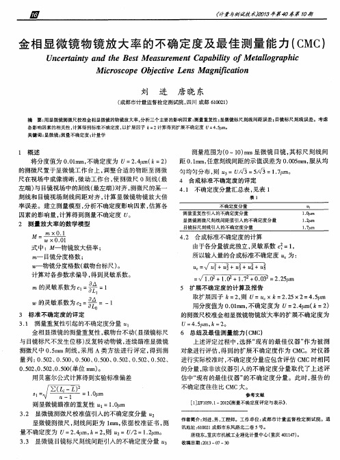 金相显微镜物镜放大率的不确定度及最佳测量能力(CMC)