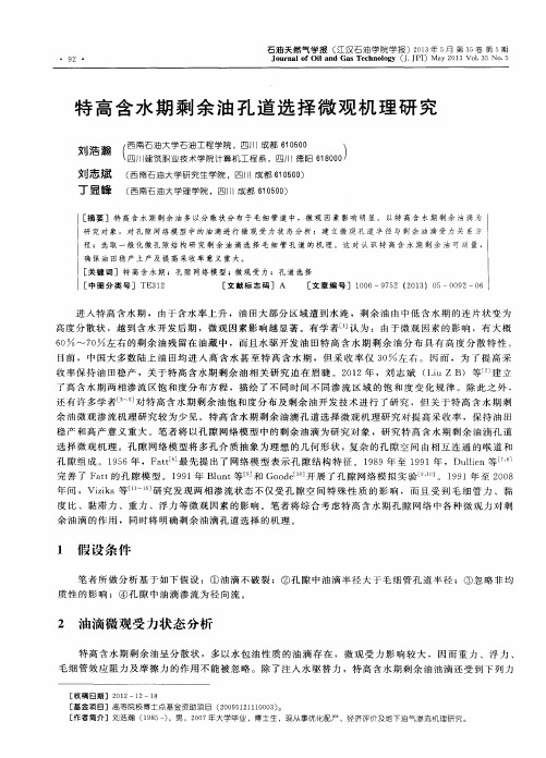 特高含水期剩余油孔道选择微观机理研究