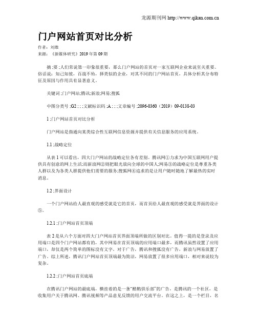 门户网站首页对比分析