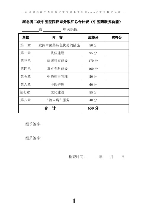 河北省二级中医医院评审专家评分工作用表---打印给组长