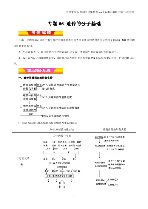 专题06遗传的分子基础教学案2018年高考生物二轮复习精品资料Word版含解析