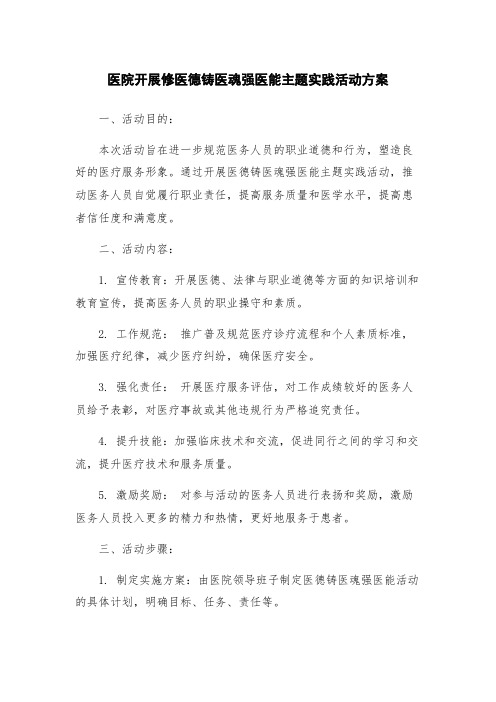 医院开展修医德铸医魂强医能主题实践活动方案