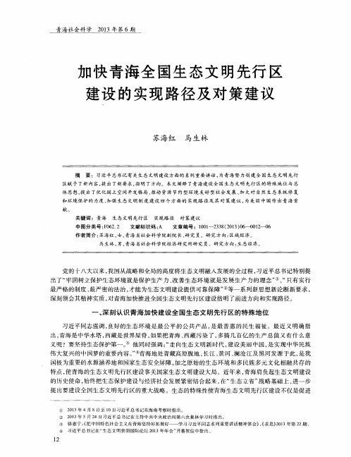 加快青海全国生态文明先行区建设的实现路径及对策建议