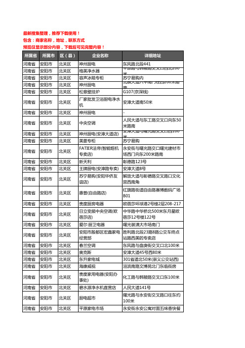 新版河南省安阳市北关区家用电器企业公司商家户名录单联系方式地址大全87家