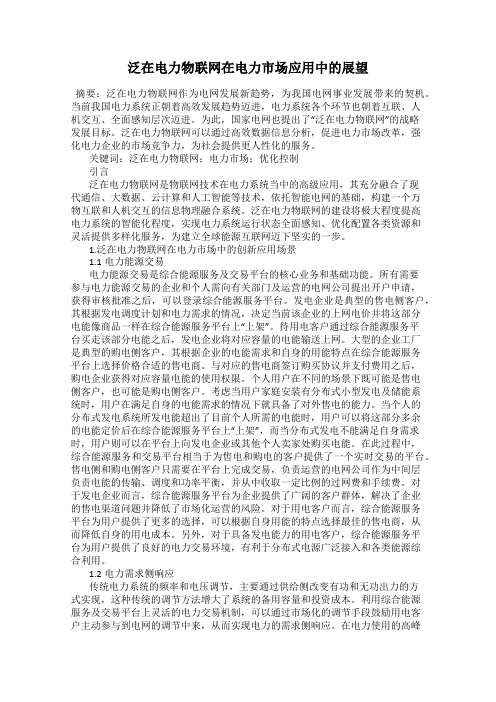 泛在电力物联网在电力市场应用中的展望