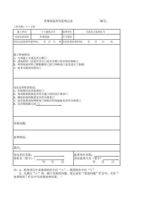 外墙保温工程旁站监理记录