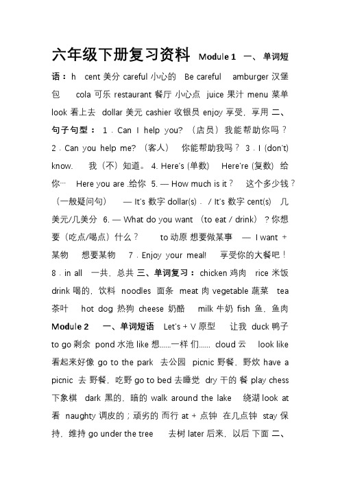 外研社+三年级起+六年级下册知识点总复习