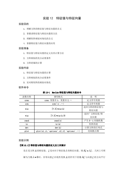 数学实验教程_实验12(特征值与特征向量)