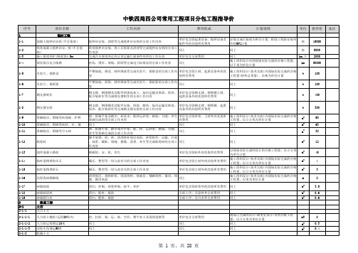 中铁四局四公司通用工程分包指导价格