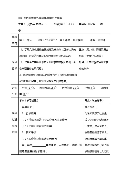 陕西省化学人教版九年级下册：化学导学案11-2.1