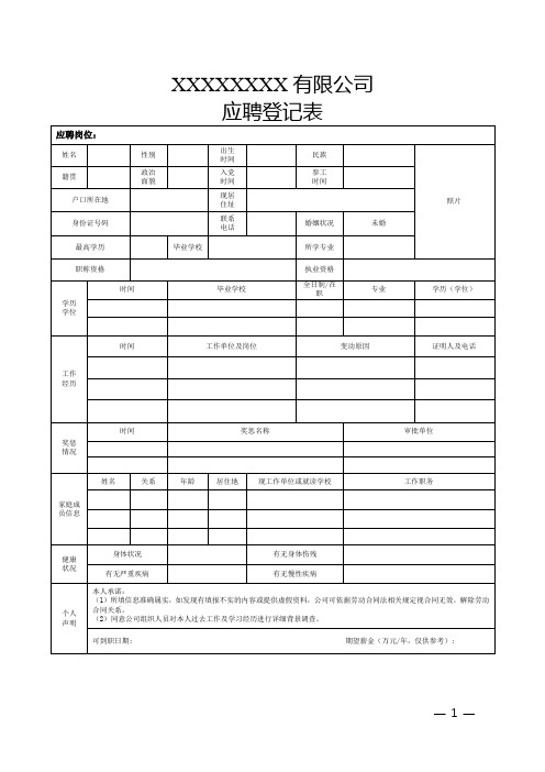 应聘登记表(实用模板)