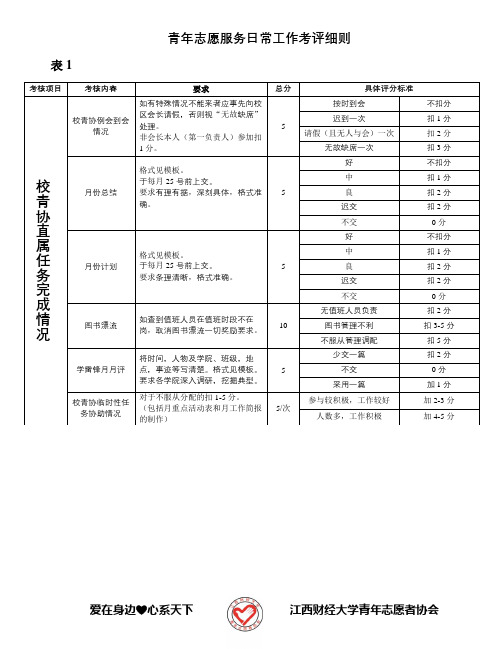 青年志愿服务日常工作考评细则