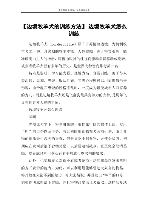 【边境牧羊犬的训练方法】 边境牧羊犬怎么训练