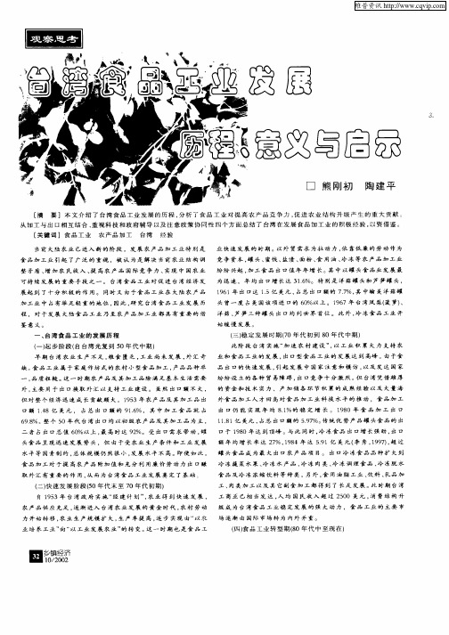 台湾食品工业发展历程、意义与启示