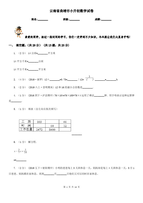 云南省曲靖市小升初数学试卷