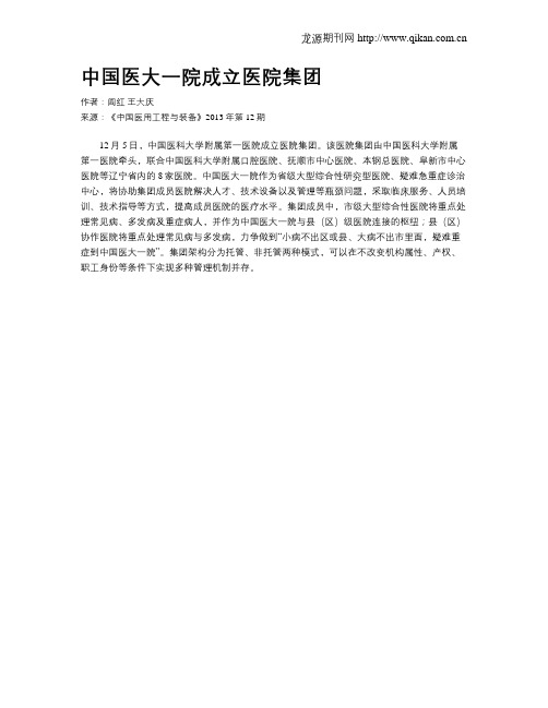中国医大一院成立医院集团