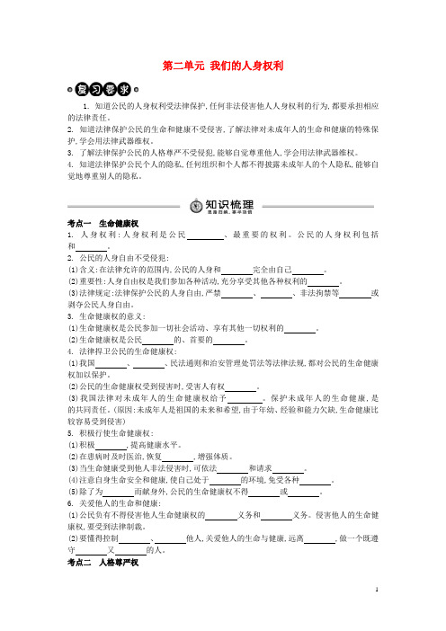 2016中考政治 八下 第二单元 我们的人身权利复习学案(含解析) 新人教版