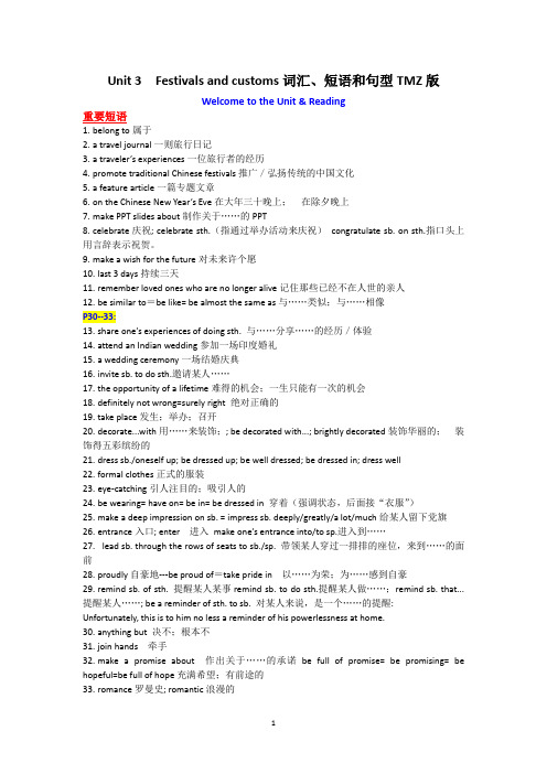 高中英语 新译林牛津必修第二册 Unit 3 短语、词汇、重点句型