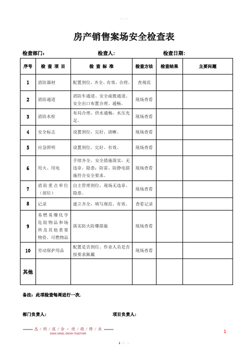 房产销售案场安全检查表模板