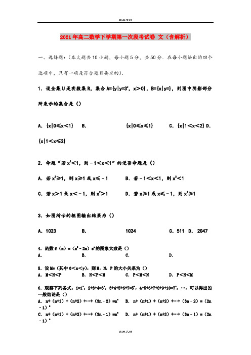 2021年高二数学下学期第一次段考试卷 文(含解析)