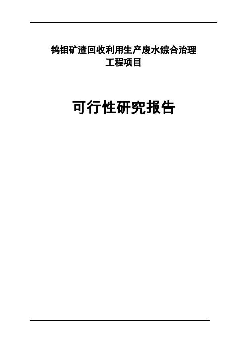 钨钼矿渣回收利用生产废水综合治理工程项目可行性研究报告