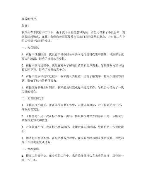 标书工作失误检讨书