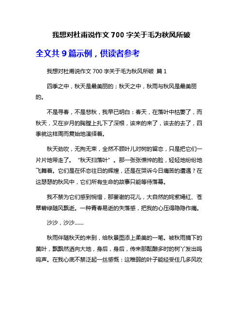 我想对杜甫说作文700字关于毛为秋风所破