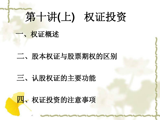 金融工程 第十讲(上)