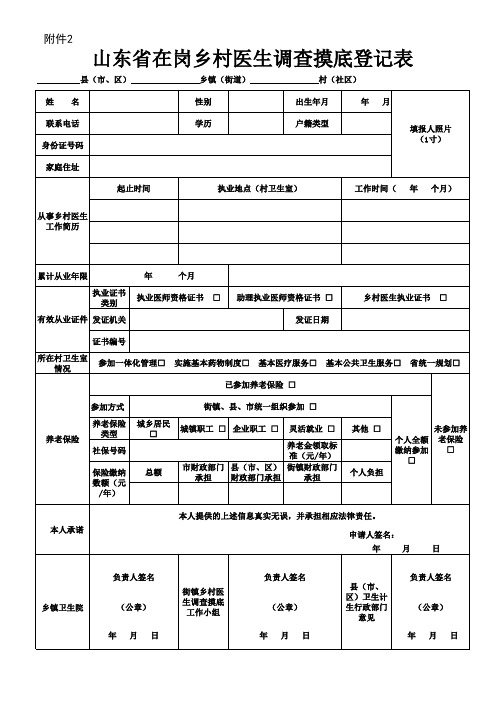 山东省在岗乡村医生调查摸底登记表