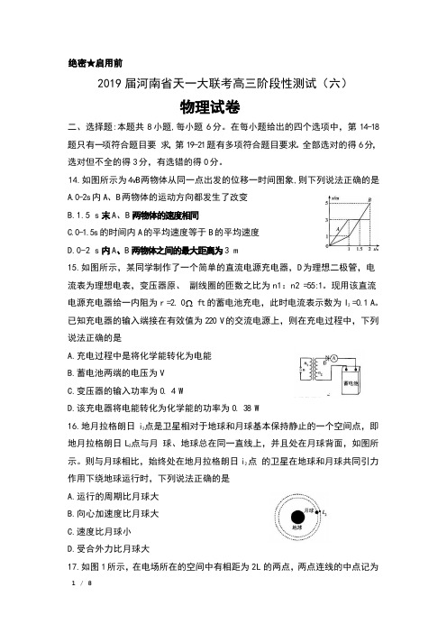 2019届河南省天一大联考高三阶段性测试(六) 理科综合-物理试卷及答案