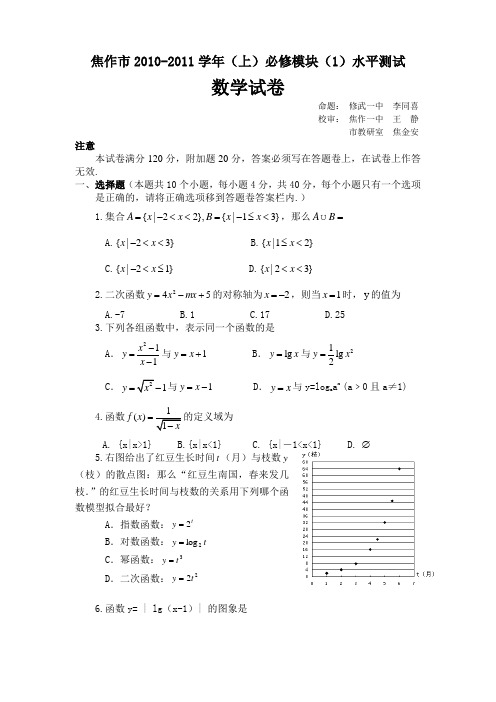 焦作市2010-2011学年(上)数学必修模块(1)水平测试