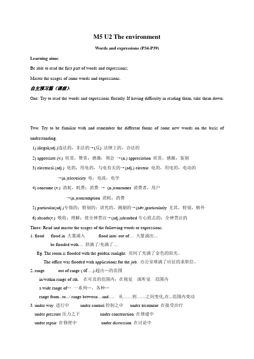 江苏省射阳县第二中学高中英语必修5Unit2 The environment Words and