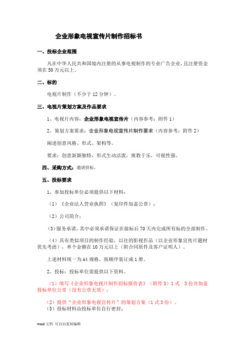 企业形象电视宣传片制作招标书 (1)