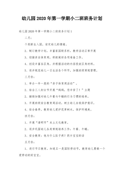 幼儿园2020年第一学期小二班班务计划