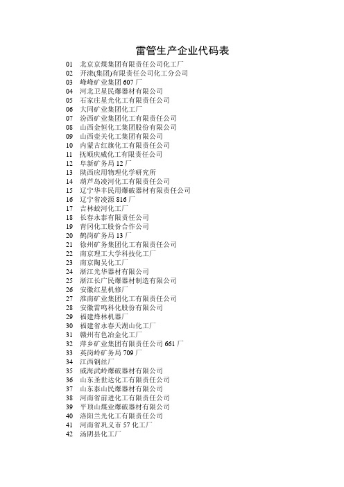 雷管生产企业代码表