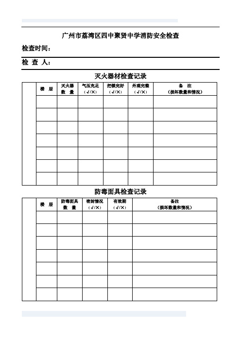 001灭火器、消防箱、防毒面具、警铃检查情况记录表