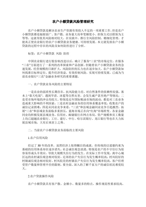 农户小额贷款风险管理研究