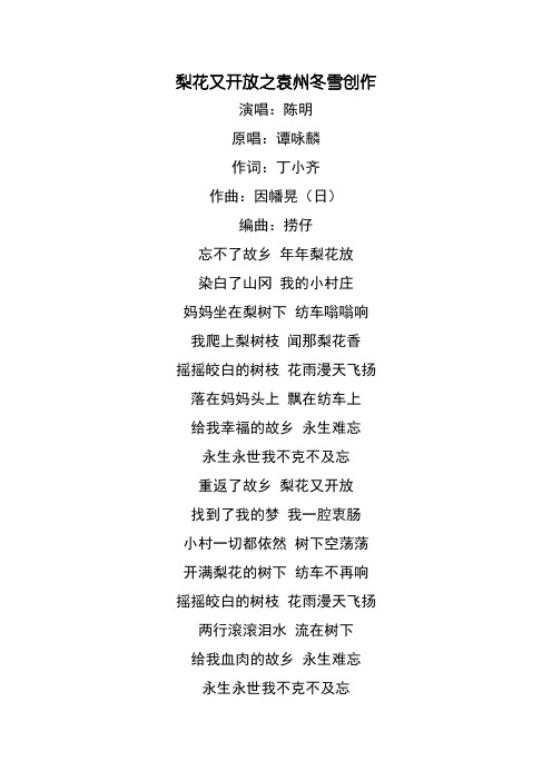 《梨花又开放》歌词